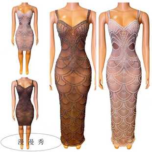 辣辣轻奢感重工珍珠吊带连衣裙女欧美气质名媛高级感生日聚会晚装