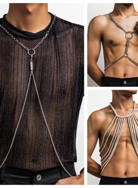 多层珍珠毛衣链男士腰链项链