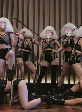 黑色皮质铁链性感酒吧DS夜场演出服GOGO气氛欧美舞台服