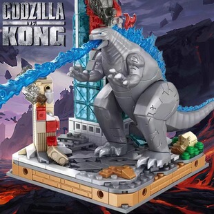 潘洛斯积木大型哥斯拉金刚恐龙场景高难度益智拼装儿童玩具男孩