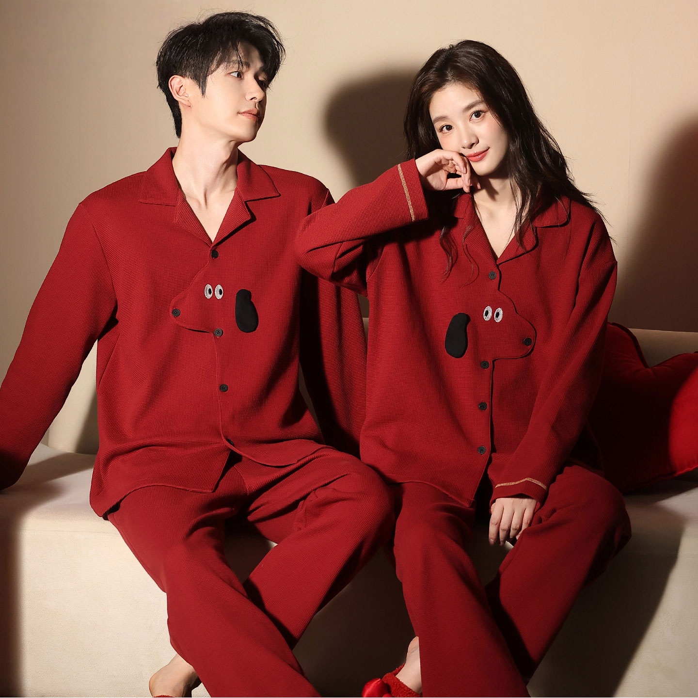 维多利亚情侣纯棉睡衣春秋款套装