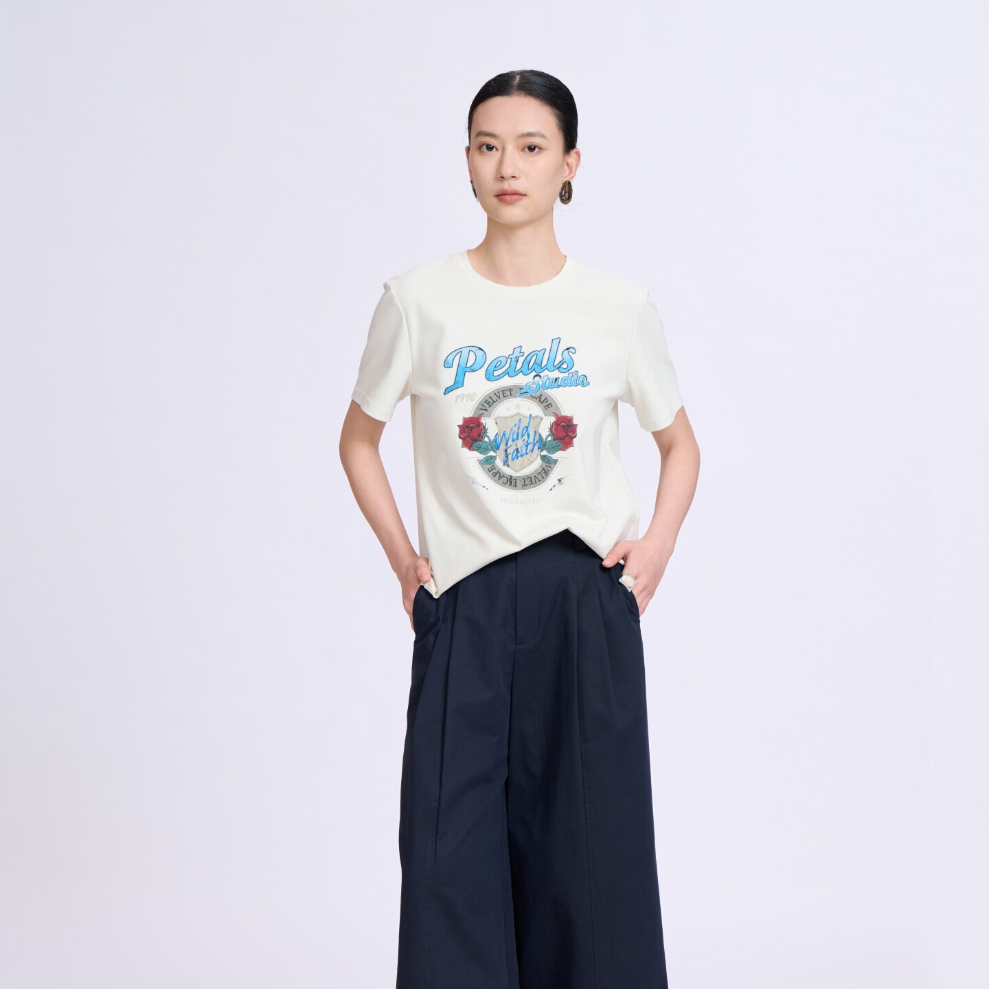 SWEETBASIL百搭紫淑2026商场同款女夏宽松上衣休闲风印花短袖T恤