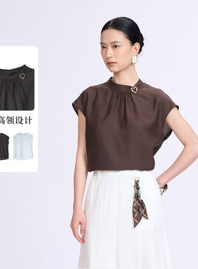 紫淑夏季无袖女小高领薄款衬衫