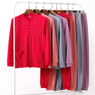 中老年开衫秋衣秋裤套装女纯棉内衣老太太宽松棉毛衫薄款长袖保暖