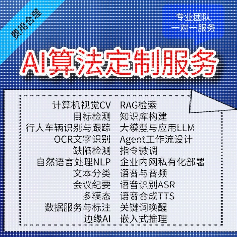 算法定制AI计算机视觉缺陷检测文本分类目标检测文字识别图片