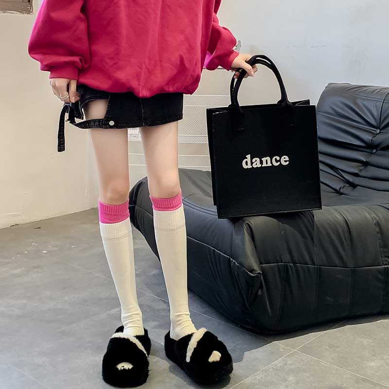 女士纯棉拼色长筒JK风小腿袜