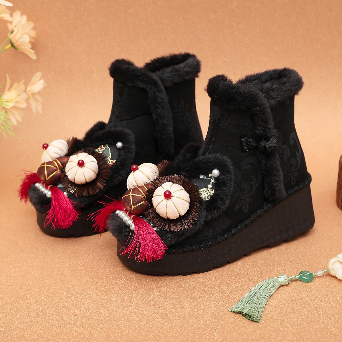 如素慢衣厚款民族风保暖毛绒布鞋冬季60086