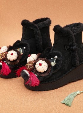 如素慢衣厚款民族风保暖毛绒布鞋冬季60086