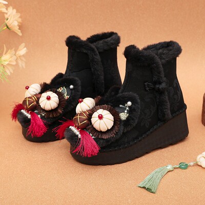 如素慢衣厚款民族风保暖毛绒布鞋冬季60086