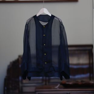 如素慢衣真丝欧根纱显瘦圆领宽松长袖 60169 上衣衬衫