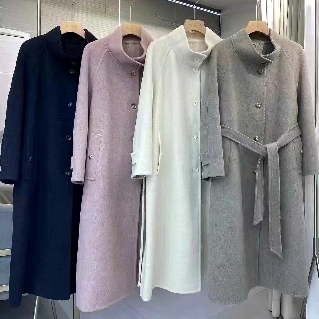 双面羊绒外套女士小个子收腰显瘦宽松羊毛中长款大衣系腰带百搭潮