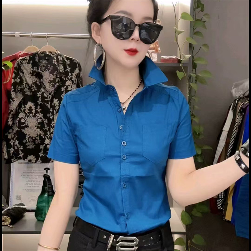 时尚洋气衬衫女短袖职业OL夏季2025新款气质衬衣百搭修身显瘦上衣