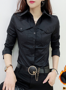 时尚加绒衬衫女职业OL秋冬2025新款洋气衬衣修身显瘦工装上衣百搭