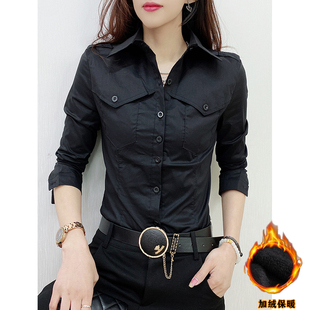 显瘦工装 时尚 洋气衬衣修身 女职业OL秋冬2025新款 上衣百搭 加绒衬衫