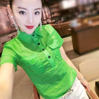 欧洲站衬衫时尚风彩色薄款t恤