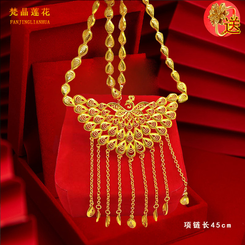 结婚假三金仿真假黄金紫荆花套链镀金满天星项链新娘婚庆首饰道具