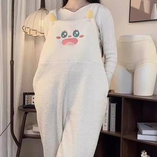 孕妇背带裤冬季加绒加厚套装可爱潮妈减龄束脚背带裤加绒保暖