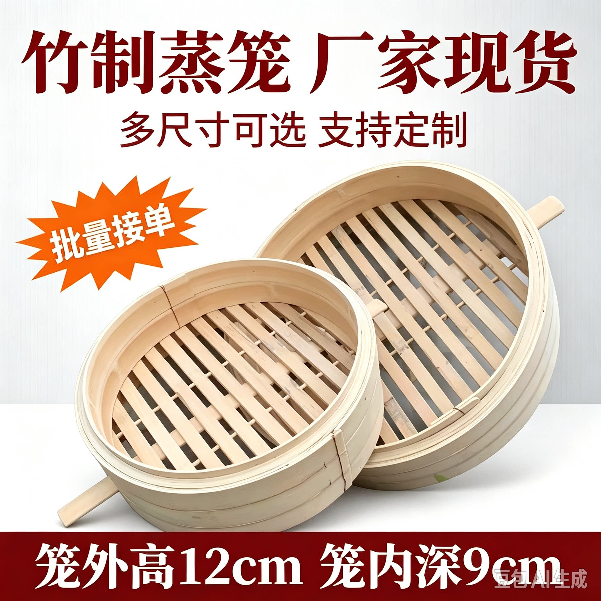 竹蒸笼加深加高12CM厚实家商用笼