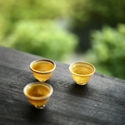 王沁玻璃小茶杯手工功夫茶具金杯子小号主人杯黄炼品茗杯单杯30ml