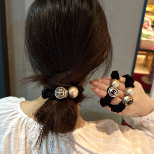 笑脸珍珠小肠发圈女高级感字母发绳网红气质橡皮筋扎丸子头绳发饰