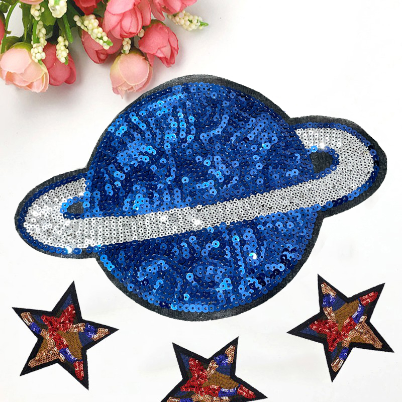 亮片迷彩五角星刺绣布贴星球图案装饰贴花修补衣服外套装饰破洞贴