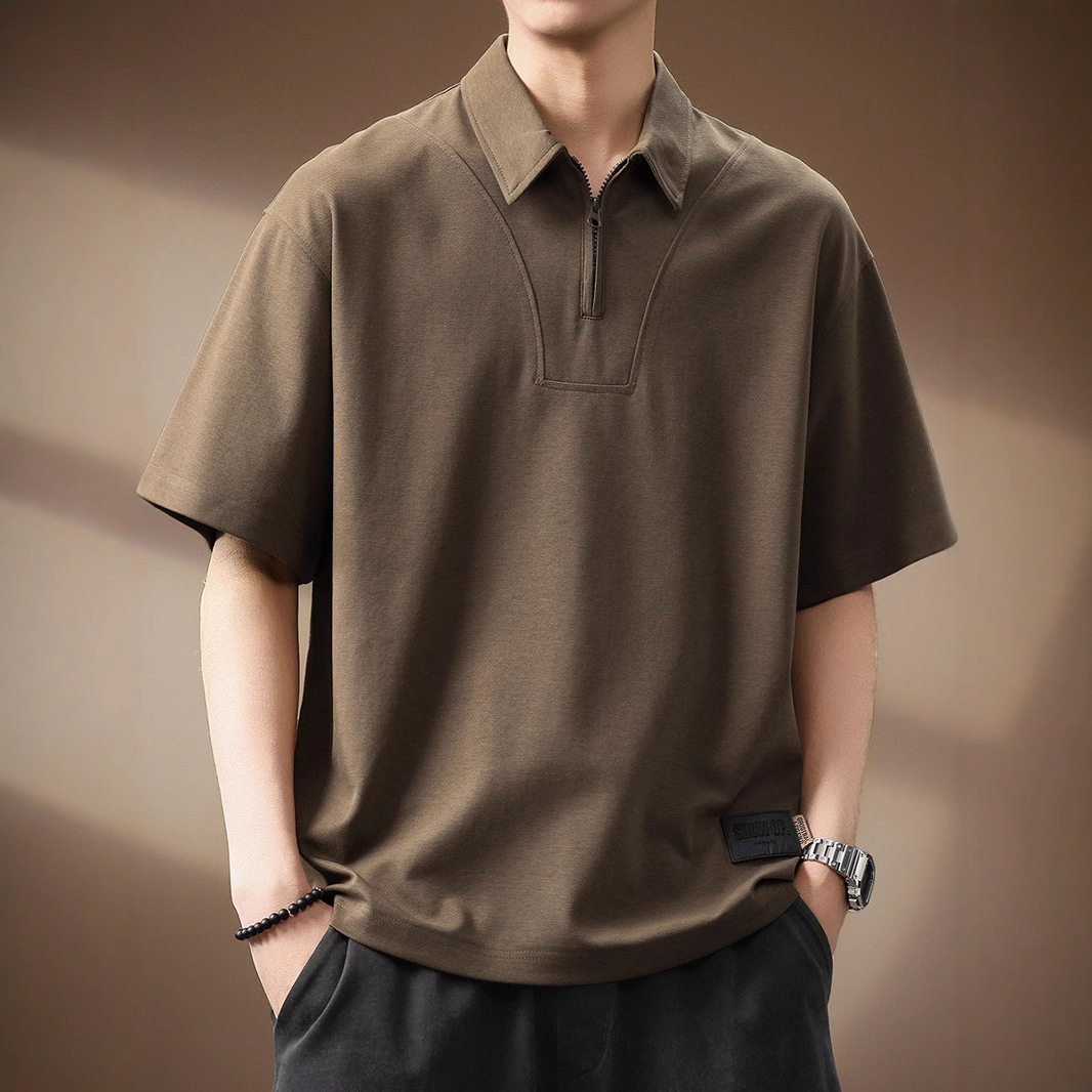 高端莱赛尔半拉链短袖Polo衫T恤