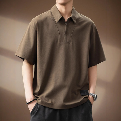 高端莱赛尔半拉链短袖Polo衫T恤
