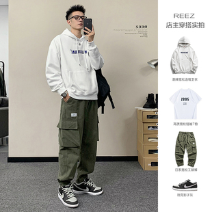 裤 REEZ 店主穿搭 日系束脚工装 休闲 男宽松春秋潮牌大口袋哈伦裤