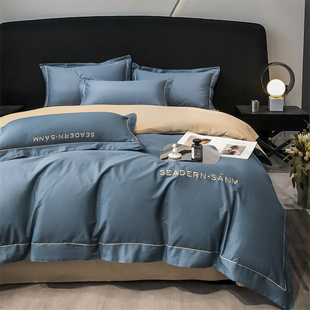 通用床上用品 全棉60支四件套纯棉绣花床单被套床笠纯色裸睡四季