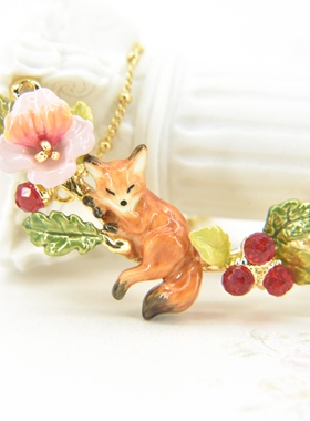 手工珐琅 唤醒森林 可爱小狐狸 温柔栗子花朵 项链 手镯