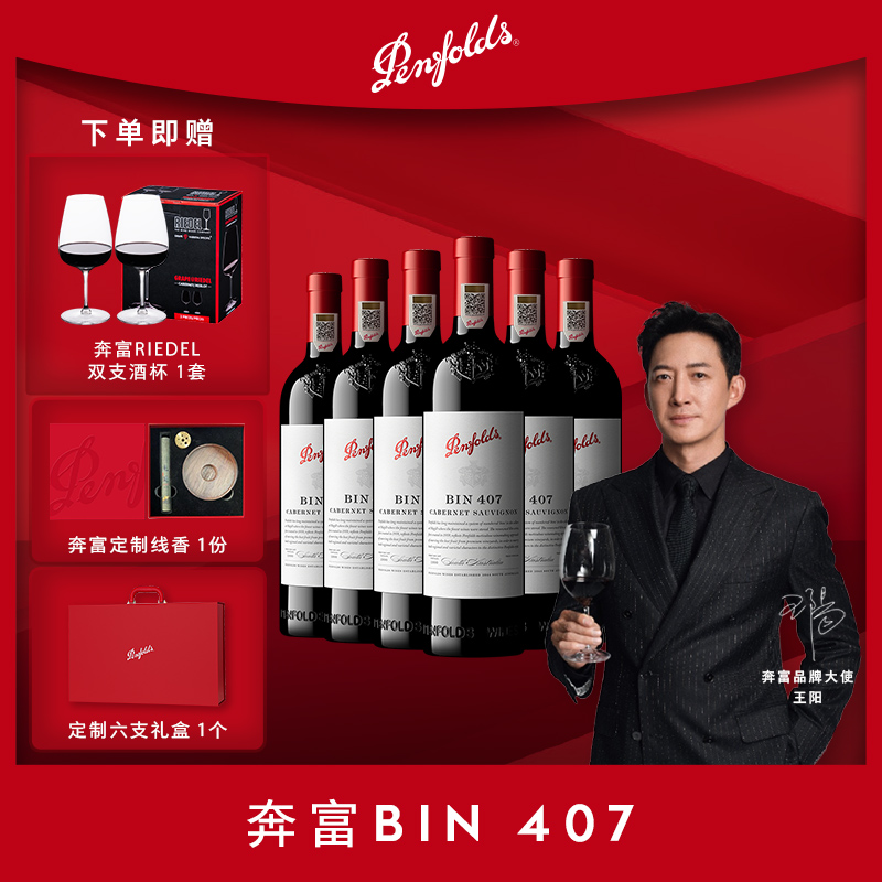 奔富BIN407红酒整箱礼盒澳洲进口赤霞珠葡萄酒官方正品行货送礼