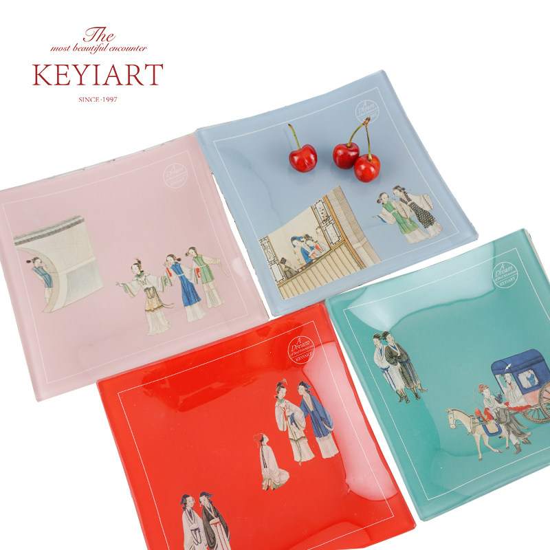 keyiart可一艺术衍生品-红楼梦 手工玻璃方盘 创意产品 原创设计