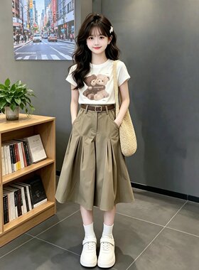 女童夏季凉感T恤阔腿裙裤套装