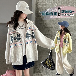 女童卫衣春装2026新款韩版儿童洋气宽松上衣大童休闲开衫连帽外套