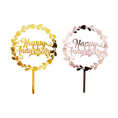 跨境结婚周年纪念日Happy Anniversary亚克力蛋糕插牌 派对装饰