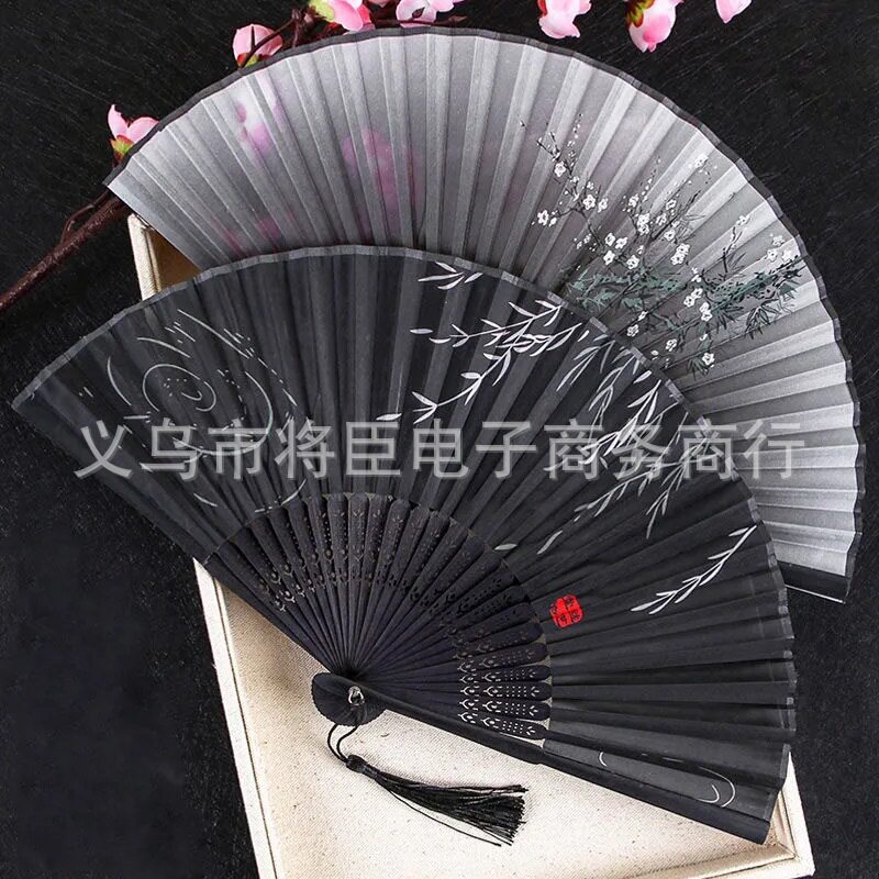 【黑竹骨布扇】古风折扇夏季古典工艺扇/团扇/喜扇/