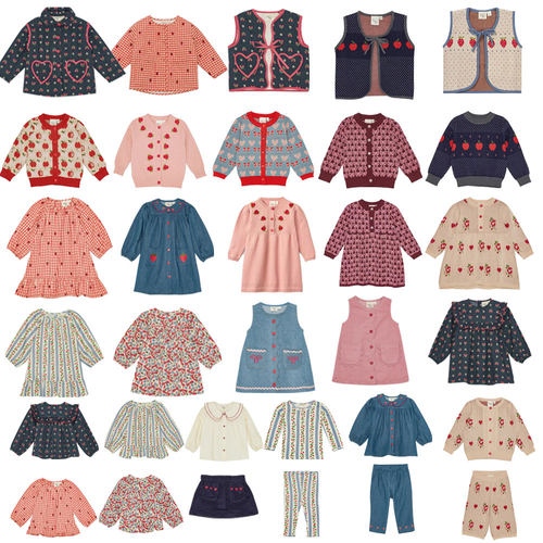 【清仓】秋冬FL草莓棉服女童碎花裙长袖衬衣马甲牛仔套装针织开衫