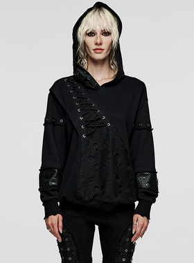 ╋魔叹╋PUNK RAVE赛博蒸汽朋克哥特暗黑连帽宽松卫衣女外套WT813