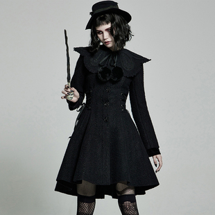 ╋魔叹╋PUNK RAVE哥特洛丽塔LOLITA复古秋冬毛呢风衣外套 WY1307