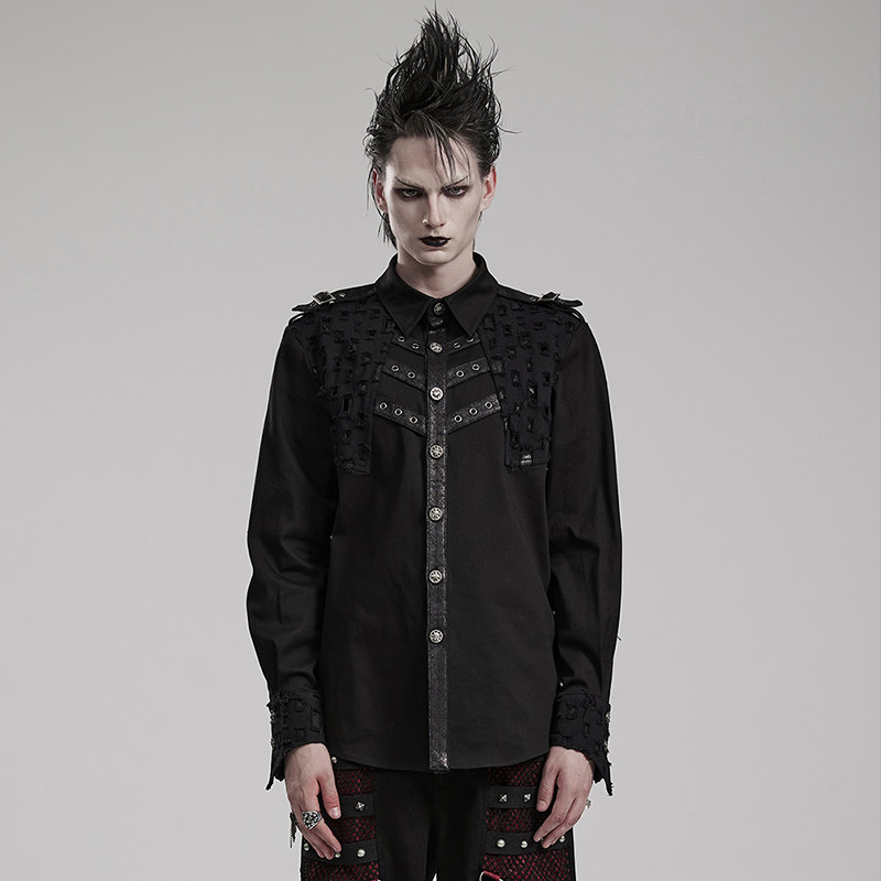 ╋魔叹╋ PUNKRAVE朋克哥特GOTHIC颓废暗黑百搭男长袖衬衣 WY1552