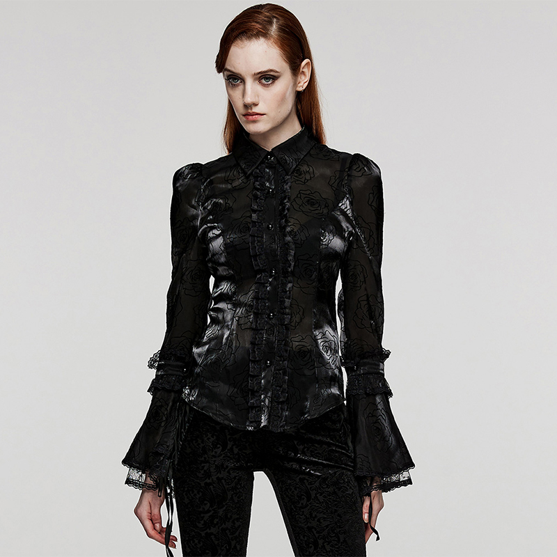 PUNKRAVEPYON洛丽塔玫瑰植绒衬衣
