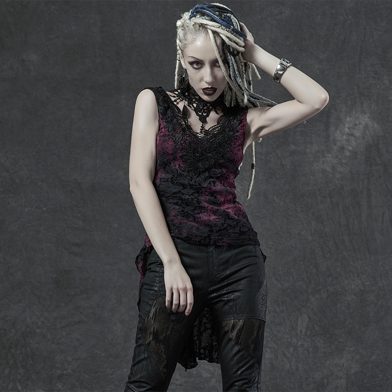 魔叹╋punkrave哥特亚文化视觉朋克燕尾立领无袖背心t恤女wt653