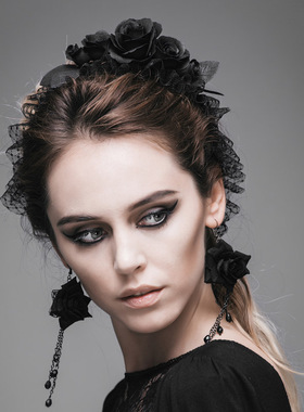 ╋魔叹╋DEVILFASHION哥特洛丽塔玫瑰花发卡头饰耳环 AS024 AS093