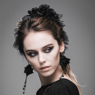 ╋魔叹╋DEVILFASHION哥特洛丽塔玫瑰花发卡头饰耳环 AS024 AS093