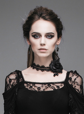 ╋魔叹╋ DEVIL FASHION哥特贵族GOTHIC玫瑰花羽毛颈环项链 AS025