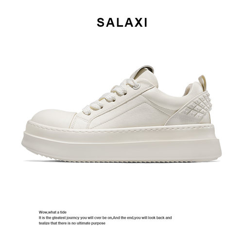 Salaxi/莎莱茜男鞋春季新款小白鞋轻奢圆头低帮厚底增高休闲板鞋
