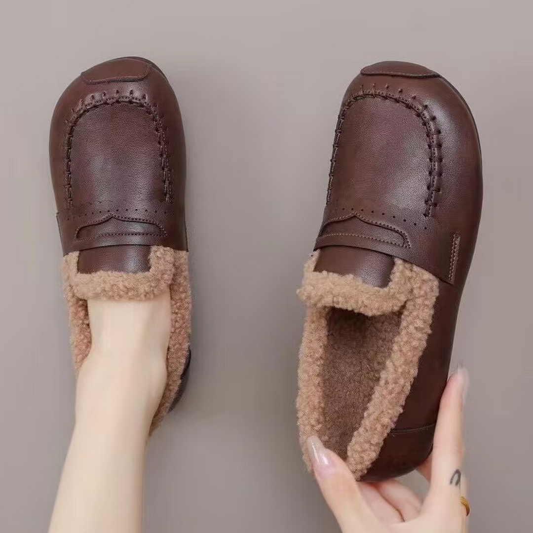 新款加绒乐福鞋女冬季保暖软皮平底懒人鞋一脚蹬豆豆鞋外穿毛毛鞋,女鞋,乐福鞋（豆豆鞋）,淘宝优惠券,粉丝福利购,淘宝优惠卷