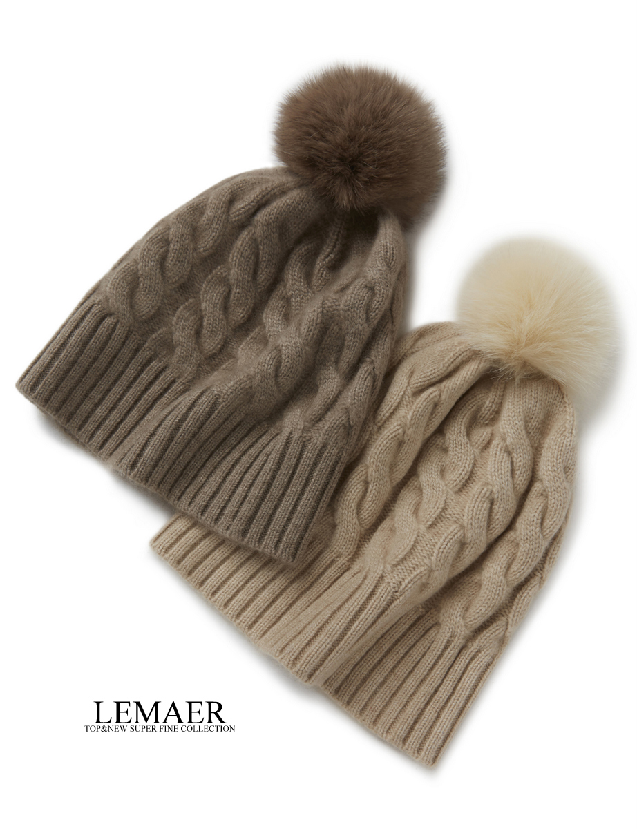 加厚针织护耳帽狐狸毛球