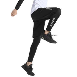 儿童紧身裤训练服秋季男童体能篮球跑步速干裤运动套装黑色打底裤