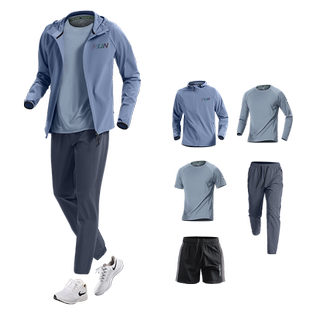 运动套装男健身跑步训练服宽松秋季户外骑行服防风速干衣登山装备